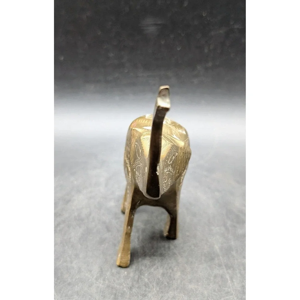 Vintage Etched Brass Elephant‎ Figurine Trunk Up Good Luck Statue India Decor 6